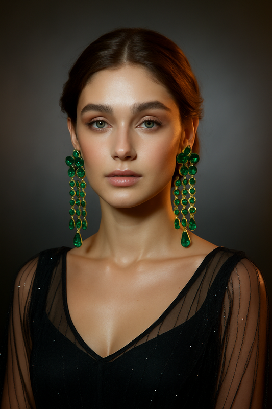 Emerald Green Floral Drop Earrings | Statement Jewelry for Women - ARBANCIA