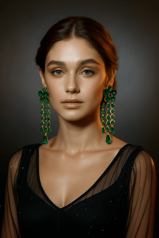 Emerald Green Floral Drop Earrings | Statement Jewelry for Women - Arbancia