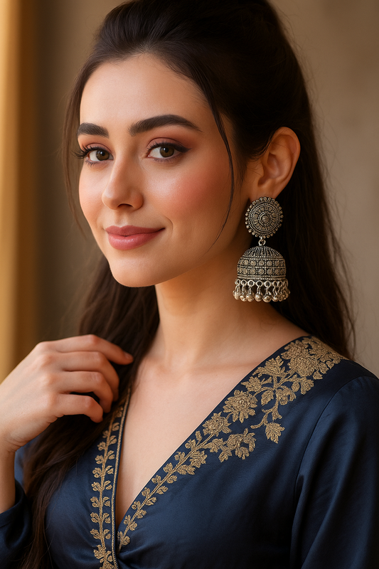 Antique Silver Oxidized Jhumka Earrings | Traditional Ethnic Jewelry for Women - ARBANCIA