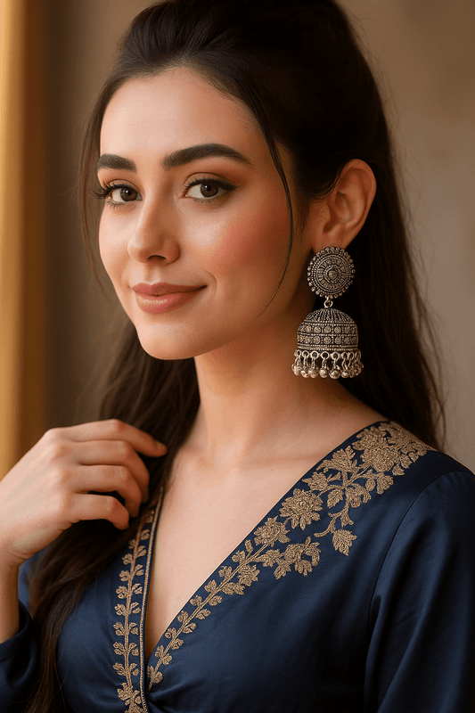 Antique Silver Oxidized Jhumka Earrings | Traditional Ethnic Jewelry for Women - Arbancia